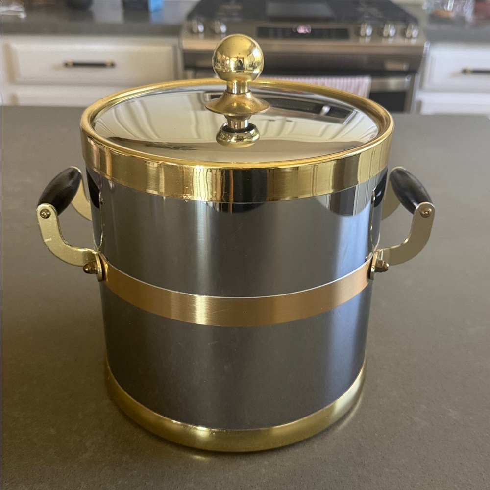 Mid-century modern vintage Elegant Gold and Silver Ice Bucket by Kraftware